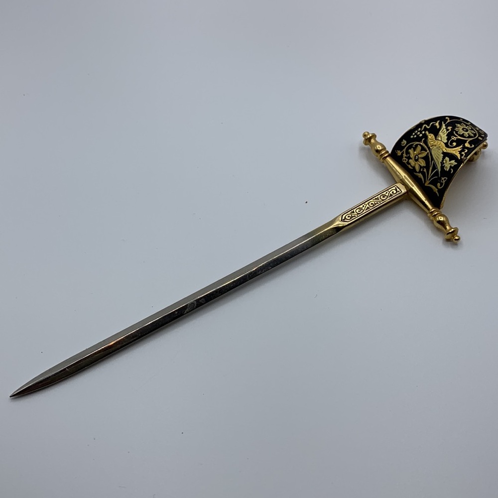 Spanish Damascene Sword Letter Opener. Toledo. VTG